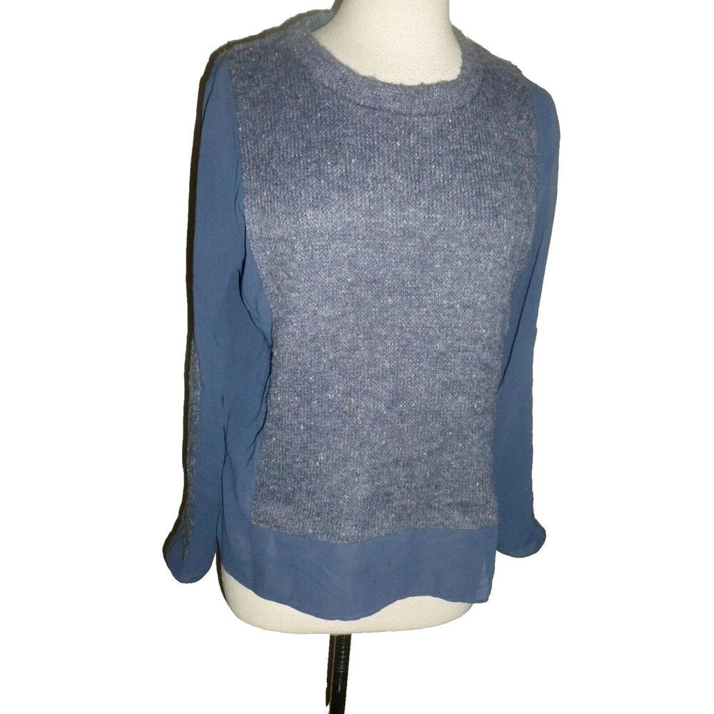 Aryn K. Sheer Chiffon Back Fashion Sweater Top in Navy Blue Pullover M‎ Medium